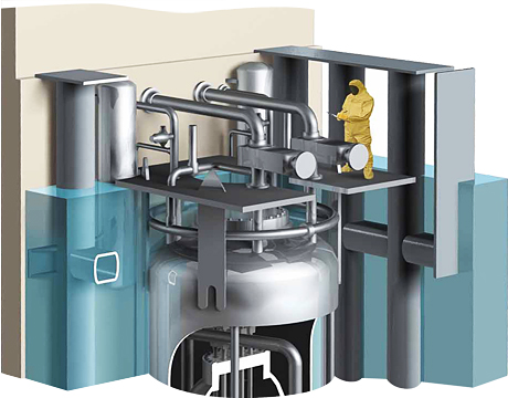 NuScale reactor design internals with man for scale